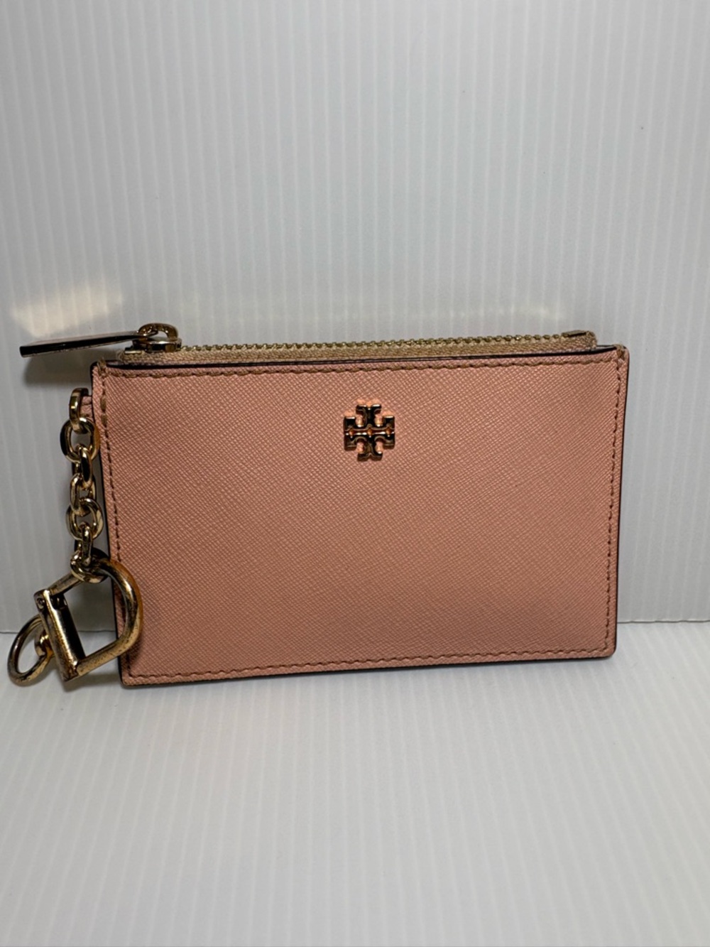 Tory Burch Blush Pink Leather Key Pouch with Gold Hardware
